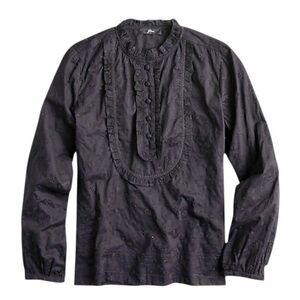 J.Crew Ruffle Eyelet Long Sleeve Shirt Black Cotton Small
